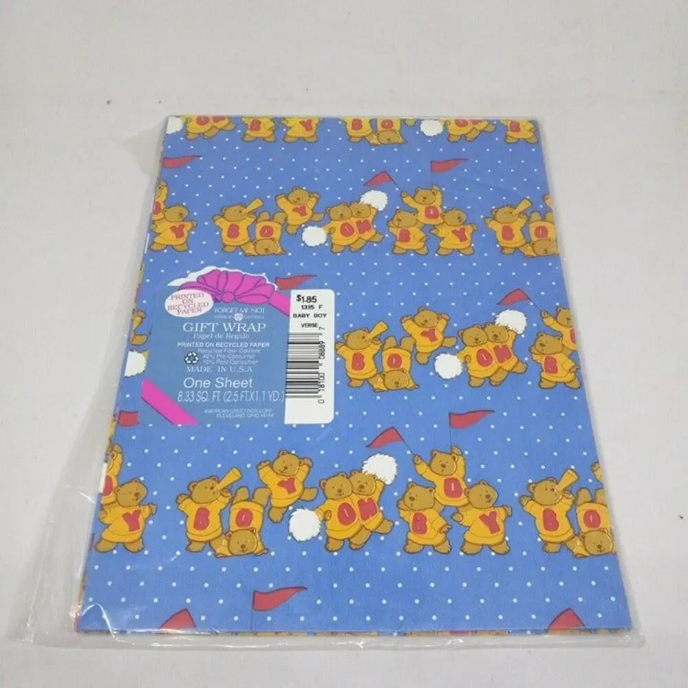 Vintage American Greetings Cheerleading Bear Gift Wrap Sheet-Birthday/Shower-NEW